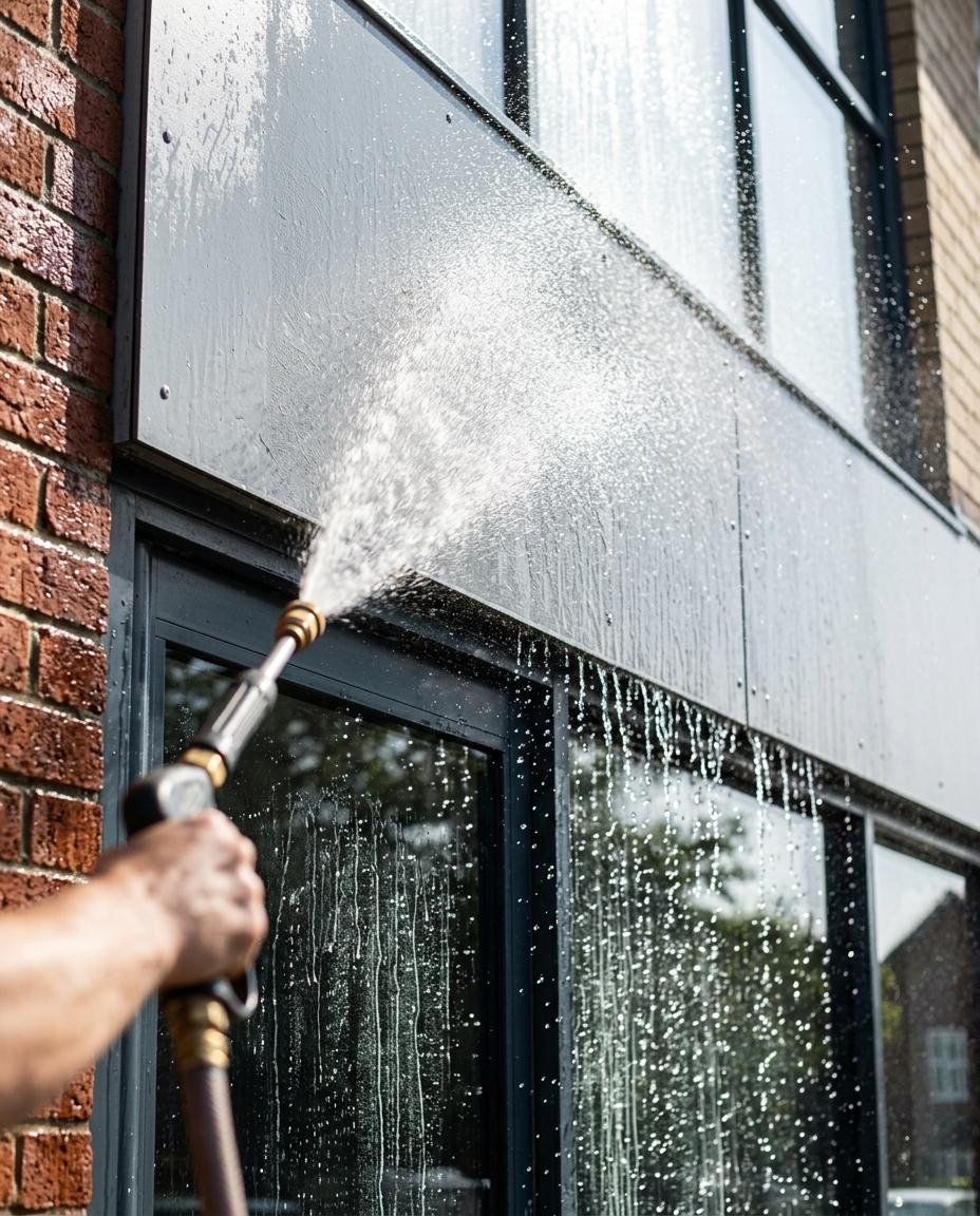 Pure water rinsing cladding above a shopfront